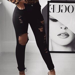 Fashion Nova Distressed Black Skinny Jeans